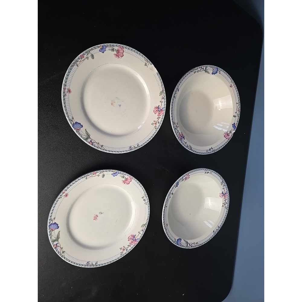 2 Oneida Porcelain Select Collection BLUE LATTICE Salad Dessert Plates & 2 Bowls